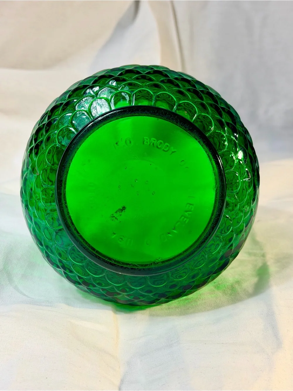 Vintage E.O. Brody Emerald Green Glass Fish Scale Bowl Planter MCM USA